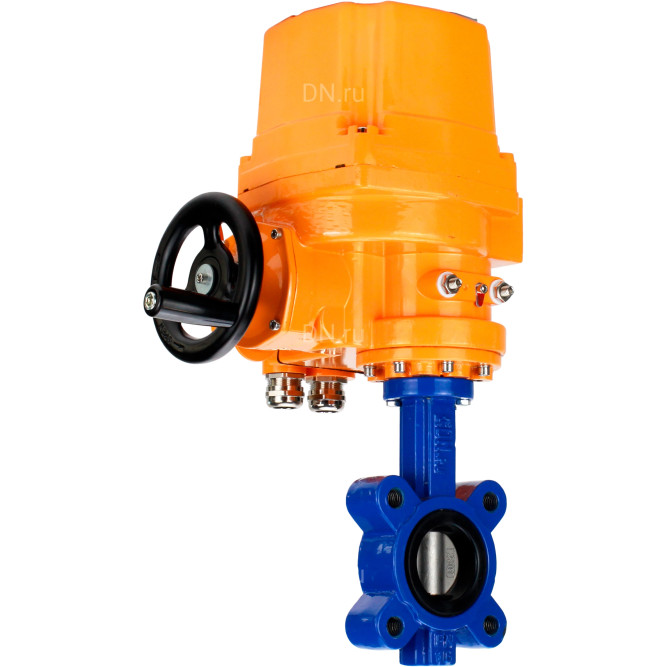 Затвор дисковый поворотный WBV1631E-2W-Fb-H Ду150 Ру16 LUG межфланцевый, корпус - чугун QT450, диск - нержавеющая сталь 304, уплотнение - EPDM, с электроприводом QT-EX-020EM-O2-220VAC-У1 220В в Алматы