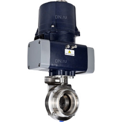 Затвор дисковый поворотный WBV3131S-2W-T-H Ду80 Ру10 резьбовой, корпус - пищевая нерж. сталь AISI 304, диск - нерж. сталь AISI 304, уплотнение - Silicon, с электроприводом четвертьоборотным QTSA-N-003EM-O0-220VAC с пружинным возвратом