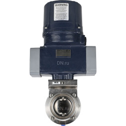 Затвор дисковый поворотный WBV3131S-2W-T-H Ду80 Ру10 резьбовой, корпус - пищевая нерж. сталь AISI 304, диск - нерж. сталь AISI 304, уплотнение - Silicon, с электроприводом четвертьоборотным QTSA-N-003EM-O0-220VAC с пружинным возвратом