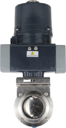 Затвор дисковый поворотный WBV3131E-2W-C-H Ду25 Ру10 кламповый, корпус - пищевая нержавеющая сталь AISI 304, диск - нержавеющая сталь AISI 304, уплотнение - EPDM, с электроприводом четвертьоборотным QTSA-N-003EM-O0-220VAC с пружинным возвратом