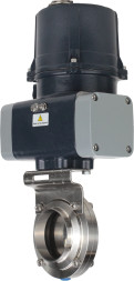 Затвор дисковый поворотный WBV3131E-2W-C-H Ду25 Ру10 кламповый, корпус - пищевая нержавеющая сталь AISI 304, диск - нержавеющая сталь AISI 304, уплотнение - EPDM, с электроприводом четвертьоборотным QTSA-N-003EM-O0-220VAC с пружинным возвратом