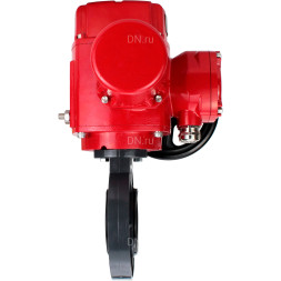 Затвор дисковый поворотный WBV4242E-2W-Fb-ISO Дн125 Ру10 межфланцевый, корпус - НПВХ, диск - НПВХ, уплотнение - EPDM, с электроприводом взрывозащищенный QT-EX-005M-O2-380VAC-У1 с моментной муфтой и штурвалом