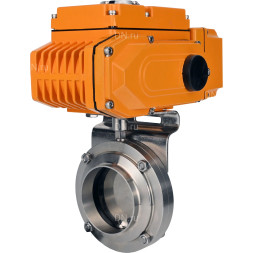 Затвор дисковый поворотный WBV3131S-2W-W-H Ду15 Ру10 под приварку, корпус - пищевая нержавеющая сталь 304, уплотнение - Silicon, с электроприводом QT-N-005EM-A1-220VAC-У1 c датчиком обратной связи и входным управляющим сигналом 4-20мА HARK
