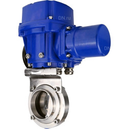Затвор дисковый поворотный WBV3131S-2W-W-H Ду32 Ру10 под приварку, корпус - пищевая нержавеющая сталь 304, уплотнение - Silicon, с электроприводом QT-N-005M-O2-380VAC-У1 с моментной муфтой и штурвалом