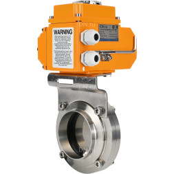Затвор дисковый поворотный WBV3131E-2W-W-H Ду80 Ру10 под приварку, корпус - пищевая нержавеющая сталь 304, уплотнение - EPDM, с электроприводом QT-N-003EM-O1-24VDC-У1 24В HARK