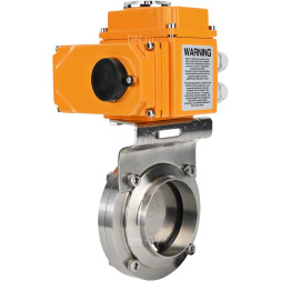 Затвор дисковый поворотный WBV3131E-2W-W-H Ду80 Ру10 под приварку, корпус - пищевая нержавеющая сталь 304, уплотнение - EPDM, с электроприводом QT-N-003EM-O1-24VDC-У1 24В HARK