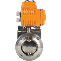 Затвор дисковый поворотный WBV3131E-2W-W-H Ду80 Ру10 под приварку, корпус - пищевая нержавеющая сталь 304, уплотнение - EPDM, с электроприводом QT-N-003EM-O1-24VDC-У1 24В HARK
