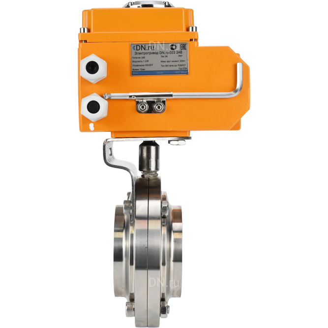 Затвор дисковый поворотный WBV3131E-2W-W-H Ду80 Ру10 под приварку, корпус - пищевая нержавеющая сталь 304, уплотнение - EPDM, с электроприводом QT-N-003EM-O1-24VDC-У1 24В HARK в Алматы