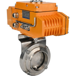 Затвор дисковый поворотный WBV3131E-2W-W-H Ду15 Ру10 под приварку, корпус - пищевая нержавеющая сталь 304, уплотнение - EPDM, с электроприводом QT-N-005EM-A1-220VAC-У1 c датчиком обратной связи и входным управляющим сигналом 4-20мА HARK