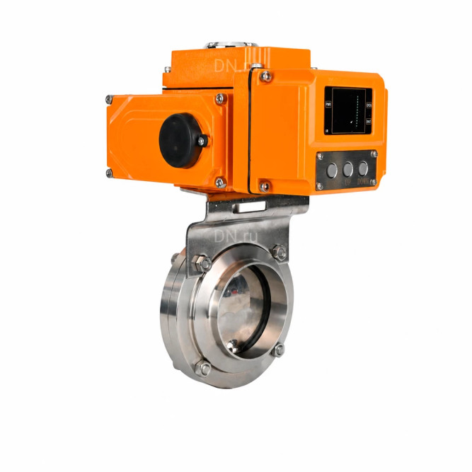 Затвор дисковый поворотный WBV3131E-2W-W-H Ду32 Ру10 под приварку, корпус - пищевая нержавеющая сталь 304, уплотнение - EPDM, с электроприводом QT-N-005EM-B1-220VAC-У1 c датчиком обратной связи и входным управляющим сигналом 0-10В HARK в Алматы