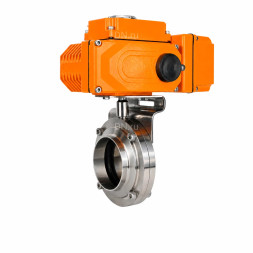 Затвор дисковый поворотный WBV3131E-2W-W-H Ду32 Ру10 под приварку, корпус - пищевая нержавеющая сталь 304, уплотнение - EPDM, с электроприводом QT-N-005EM-B1-220VAC-У1 c датчиком обратной связи и входным управляющим сигналом 0-10В HARK