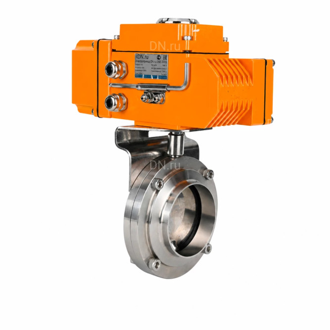 Затвор дисковый поворотный WBV3131E-2W-W-H Ду32 Ру10 под приварку, корпус - пищевая нержавеющая сталь 304, уплотнение - EPDM, с электроприводом QT-N-005EM-B1-220VAC-У1 c датчиком обратной связи и входным управляющим сигналом 0-10В HARK в Алматы