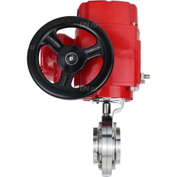 Затвор дисковый поворотный WBV3131E-2W-W-H Ду20 Ру10 под приварку, корпус - пищевая нержавеющая сталь 304, уплотнение - EPDM, с электроприводом QT-EX-005M-O2-380VAC-У1 с моментной муфтой и штурвалом