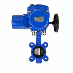 Затвор дисковый поворотный WBV1616N-2W-Fb-H Ду65 Ру16 LUG межфланцевый, корпус - чугун QT450, диск - чугун QT450, уплотнение - NBR, с электроприводом QT-N-005M-O2-380VAC-У1 с моментной муфтой и штурвалом