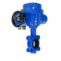 Затвор дисковый поворотный WBV1616N-2W-Fb-H Ду65 Ру16 LUG межфланцевый, корпус - чугун QT450, диск - чугун QT450, уплотнение - NBR, с электроприводом QT-N-005M-O2-380VAC-У1 с моментной муфтой и штурвалом