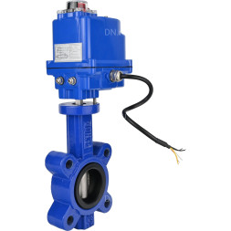 Затвор дисковый поворотный WBV1631N-2W-Fb-H Ду50 Ру16 LUG межфланцевый, корпус - чугун QT450, диск - нержавеющая сталь AISI 304, уплотнение - NBR, с электроприводом QT-N-003EM-O1-12VDC-У1 blue 12В