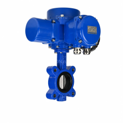 Затвор дисковый поворотный WBV1631N-2W-Fb-H Ду50 Ру16 LUG межфланцевый, корпус - чугун QT450, диск - нержавеющая сталь AISI 304, уплотнение - NBR, с электроприводом QT-N-005M-O2-220VAC-У1 с моментной муфтой и штурвалом