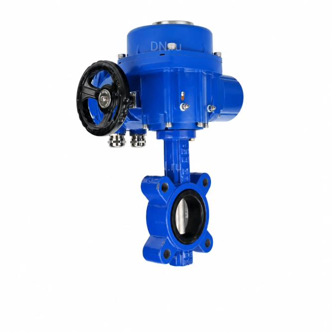 Затвор дисковый поворотный WBV1631N-2W-Fb-H Ду50 Ру16 LUG межфланцевый, корпус - чугун QT450, диск - нержавеющая сталь AISI 304, уплотнение - NBR, с электроприводом QT-N-005M-O2-220VAC-У1 с моментной муфтой и штурвалом в Алматы