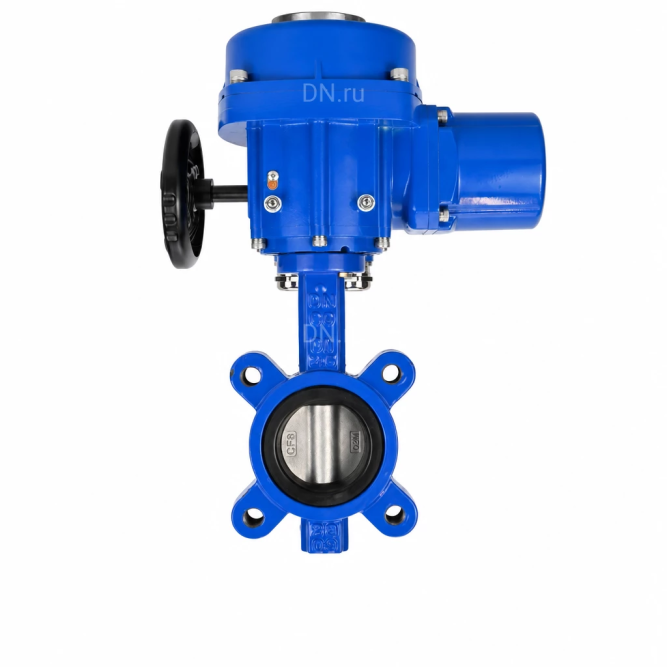 Затвор дисковый поворотный WBV1631N-2W-Fb-H Ду50 Ру16 LUG межфланцевый, корпус - чугун QT450, диск - нержавеющая сталь AISI 304, уплотнение - NBR, с электроприводом QT-N-005M-O2-220VAC-У1 с моментной муфтой и штурвалом в Алматы