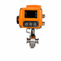 Затвор дисковый поворотный WBV3131S-2W-C-H Ду32 Ру10 кламповый, корпус - пищевая нержавеющая сталь 304, уплотнение - Silicon, с электроприводом QT-N-005EM-A1-220VAC-У1 c датчиком обратной связи и входным управляющим сигналом 4-20мА HARK