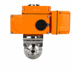 Затвор дисковый поворотный WBV3131S-2W-C-H Ду32 Ру10 кламповый, корпус - пищевая нержавеющая сталь 304, уплотнение - Silicon, с электроприводом QT-N-005EM-A1-220VAC-У1 c датчиком обратной связи и входным управляющим сигналом 4-20мА HARK