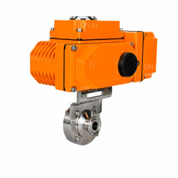 Затвор дисковый поворотный WBV3131S-2W-C-H Ду32 Ру10 кламповый, корпус - пищевая нержавеющая сталь 304, уплотнение - Silicon, с электроприводом QT-N-005EM-A1-220VAC-У1 c датчиком обратной связи и входным управляющим сигналом 4-20мА HARK