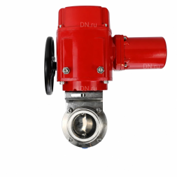Затвор дисковый поворотный WBV3131S-2W-C-H Ду20 Ру10 кламповый, корпус - пищевая нержавеющая сталь 304, уплотнение - Silicon, с электроприводом QT-EX-005M-O2-220VAC-У1 с моментной муфтой и штурвалом
