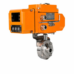 Затвор дисковый поворотный WBV3131E-2W-C-H Ду32 Ру10 кламповый, корпус - пищевая нержавеющая сталь 304, уплотнение - EPDM, с электроприводом QT-N-005EM-A1-220VAC-У1 c датчиком обратной связи и входным управляющим сигналом 4-20мА HARK