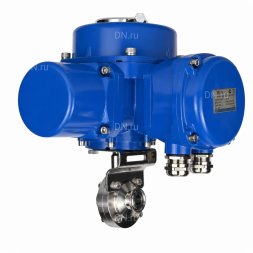 Затвор дисковый поворотный WBV3131E-2W-C-H Ду25 Ру10 кламповый, корпус - пищевая нержавеющая сталь 304, уплотнение - EPDM, с электроприводом QT-N-005M-O2-380VAC-У1 с моментной муфтой и штурвалом