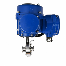 Затвор дисковый поворотный WBV3131E-2W-C-H Ду25 Ру10 кламповый, корпус - пищевая нержавеющая сталь 304, уплотнение - EPDM, с электроприводом QT-N-005M-O2-380VAC-У1 с моментной муфтой и штурвалом