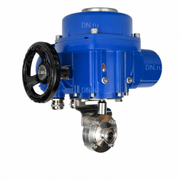 Затвор дисковый поворотный WBV3131E-2W-C-H Ду25 Ру10 кламповый, корпус - пищевая нержавеющая сталь 304, уплотнение - EPDM, с электроприводом QT-N-005M-O2-380VAC-У1 с моментной муфтой и штурвалом
