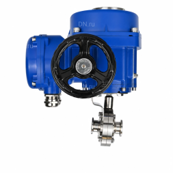 Затвор дисковый поворотный WBV3131E-2W-C-H Ду25 Ру10 кламповый, корпус - пищевая нержавеющая сталь 304, уплотнение - EPDM, с электроприводом QT-N-005M-O2-380VAC-У1 с моментной муфтой и штурвалом