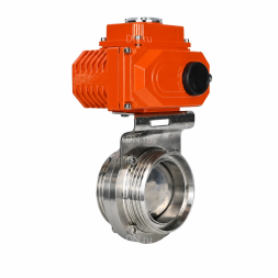 Затвор дисковый поворотный WBV3131E-2W-T-H Ду15 Ру10 резьбовой, корпус - пищевая нержавеющая сталь 304, уплотнение - EPDM, с электроприводом QT-N-003EM-O1-24VDC-У1 HARK
