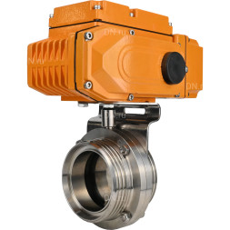 Затвор дисковый поворотный WBV3131E-2W-T-H Ду20 Ру10 резьбовой, корпус - пищевая нержавеющая сталь 304, уплотнение - EPDM, с электроприводом QT-N-005EM-A1-220VAC-У1 c датчиком обратной связи и входным управляющим сигналом 4-20мА HARK