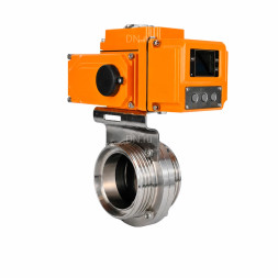 Затвор дисковый поворотный WBV3131E-2W-T-H Ду15 Ру10 резьбовой, корпус - пищевая нержавеющая сталь 304, уплотнение - EPDM, с электроприводом QT-N-005EM-B1-220VAC-У1 c датчиком обратной связи и входным управляющим сигналом 0-10В HARK