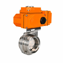 Затвор дисковый поворотный WBV3131E-2W-T-H Ду15 Ру10 резьбовой, корпус - пищевая нержавеющая сталь 304, уплотнение - EPDM, с электроприводом QT-N-005EM-B1-220VAC-У1 c датчиком обратной связи и входным управляющим сигналом 0-10В HARK
