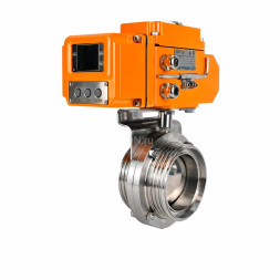 Затвор дисковый поворотный WBV3131E-2W-T-H Ду32 Ру10 резьбовой, корпус - пищевая нержавеющая сталь 304, уплотнение - EPDM, с электроприводом QT-N-005EM-B1-220VAC-У1 c датчиком обратной связи и входным управляющим сигналом 0-10В HARK