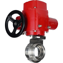 Затвор дисковый поворотный WBV3131E-2W-T-H Ду20 Ру10 резьбовой, корпус - пищевая нержавеющая сталь 304, уплотнение - EPDM, с электроприводом QT-EX-005M-O2-380VAC-У1 с моментной муфтой и штурвалом