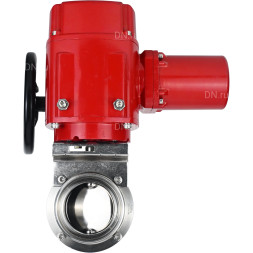 Затвор дисковый поворотный WBV3131E-2W-T-H Ду20 Ру10 резьбовой, корпус - пищевая нержавеющая сталь 304, уплотнение - EPDM, с электроприводом QT-EX-005M-O2-380VAC-У1 с моментной муфтой и штурвалом