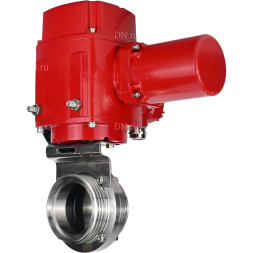Затвор дисковый поворотный WBV3131E-2W-T-H Ду20 Ру10 резьбовой, корпус - пищевая нержавеющая сталь 304, уплотнение - EPDM, с электроприводом QT-EX-005M-O2-380VAC-У1 с моментной муфтой и штурвалом
