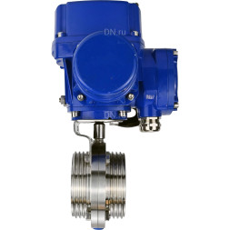 Затвор дисковый поворотный WBV3131E-2W-T-H Ду25 Ру10 резьбовой, корпус - пищевая нержавеющая сталь 304, уплотнение - EPDM, с электроприводом QT-N-005M-O2-220VAC-У1 с моментной муфтой и штурвалом
