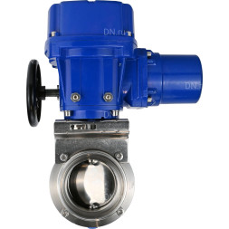 Затвор дисковый поворотный WBV3131E-2W-T-H Ду15 Ру10 резьбовой, корпус - пищевая нержавеющая сталь 304, уплотнение - EPDM, с электроприводом QT-N-005M-O2-380VAC-У1 с моментной муфтой и штурвалом