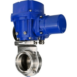 Затвор дисковый поворотный WBV3131E-2W-T-H Ду15 Ру10 резьбовой, корпус - пищевая нержавеющая сталь 304, уплотнение - EPDM, с электроприводом QT-N-005M-O2-380VAC-У1 с моментной муфтой и штурвалом