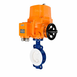 Затвор дисковый поворотный WBV3434Pf-2W-Fb-H Ду125 Ру16 корпус - углеродистая сталь WCB, диск - углеродистая сталь WCB, футерованный PTFE, уплотнение - PTFE, с электроприводом QT-EX-010M-O2-220VAC-У1