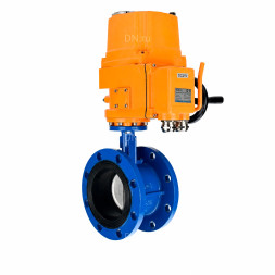 Затвор дисковый поворотный WBV1331E-2W-F-H Ду200 Ру16 фланцевый, корпус - чугун GGG40, диск - нержавеющая сталь 304, уплотнение - EPDM, с электроприводом QT-EX-040M-O2-380VAC-У1 с моментной муфтой 380В