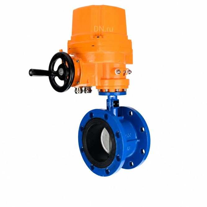 Затвор дисковый поворотный WBV1331E-2W-F-H Ду200 Ру16 фланцевый, корпус - чугун GGG40, диск - нержавеющая сталь 304, уплотнение - EPDM, с электроприводом QT-EX-040M-O2-380VAC-У1 с моментной муфтой 380В в Алматы