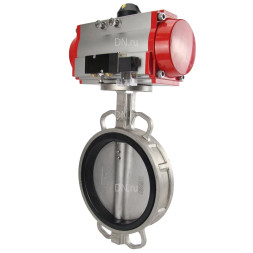 Затвор дисковый поворотный WBV3232N-2W-Fb-H Ду250 Ру16, корпус - нержавеющая сталь 316L, диск - нержавеющая сталь 316L, уплотнение - NBR, с пневмоприводом PA-SA-210 и пневмораспределителем 4M310-08 DC24V