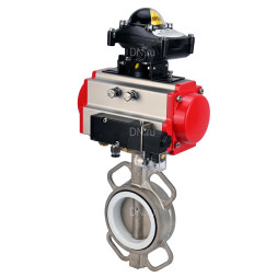 Затвор дисковый поворотный WBV3232P-2W-Fb-H Ду65 Ру16, корпус - нержавеющая сталь 316L, диск - нержавеющая сталь 316L, уплотнение - PTFE, с пневмоприводом PA-SA-105 и пневмораспределителем 4M310-08 AC220V, БКВ APL-210N