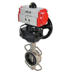 Затвор дисковый поворотный WBV3232V-2W-Fb-H Ду150 Ру16, корпус - нержавеющая сталь 316L, диск - нержавеющая сталь 316L, уплотнение - Viton, с пневмоприводом PA-DA-105 двойного действия, с ручным дублером MON3-700-T38-ISO