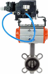 Затвор дисковый поворотный WBV3232V-2W-Fb-H Ду150 Ру16, корпус - нержавеющая сталь 316L, диск - нержавеющая сталь 316L, уплотнение - Viton, с пневмоприводом PA-DA-105 и с электропневматическим поворотным позиционером YT-1000RSN без обратной связи